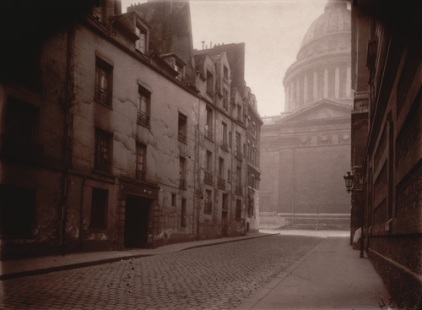 Eugene Atget’s “Coin de la Rue Valette et Pantheon”, circa 1925. The image show’s an empty street leading to the Pantheon in Paris during its transition to modernity, part of Atget’s catalogue of the city during its transformation. Photo courtesy of the Museum of Modern Art